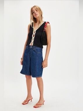 Free People Sicily Shell Sweater Reversable Crochet Front-Button